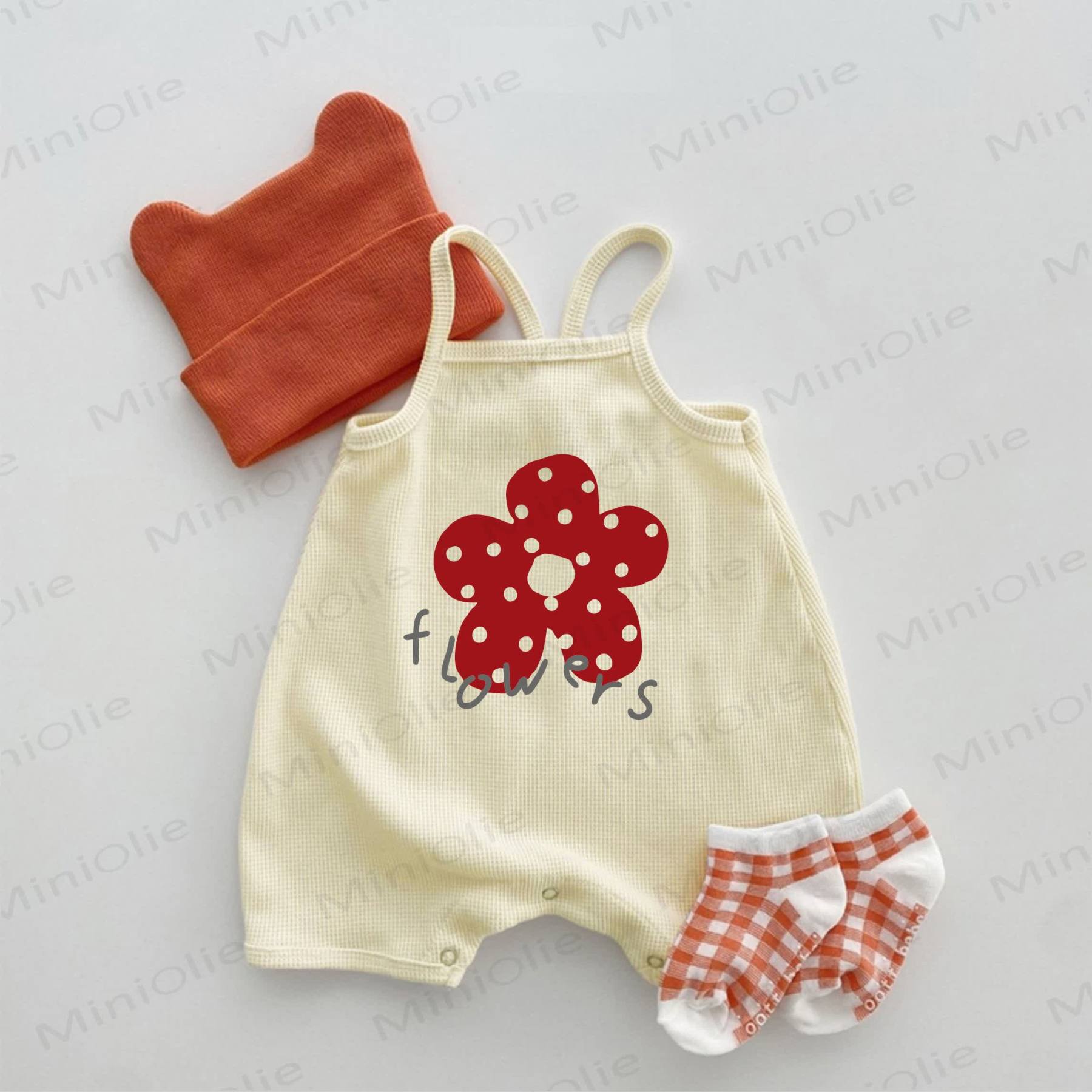 FLOWERS Baby Waffel Strampler mit Hosenträgern - Beige - 18-24M - image 1