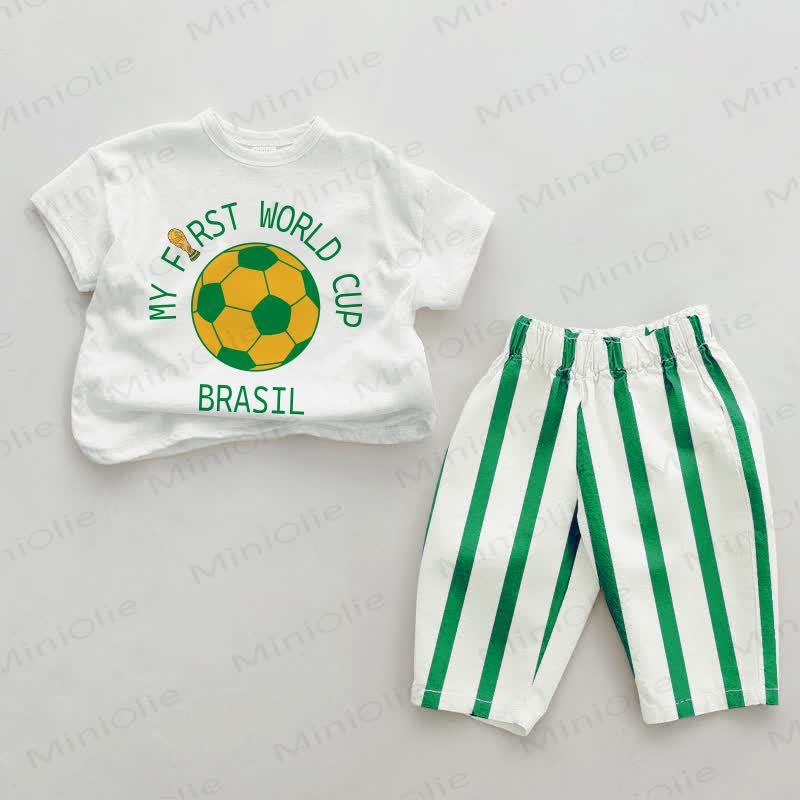 MY FIRST WORLD CUP BRASIL Baby , vertikal Streifen 2-teiliges Set - Weiß & Grün - 2-3J - image 1