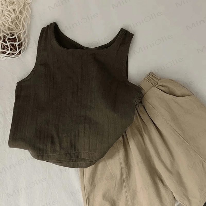 Einfarbig Leinen Tanktop für Kleinkind - image 5