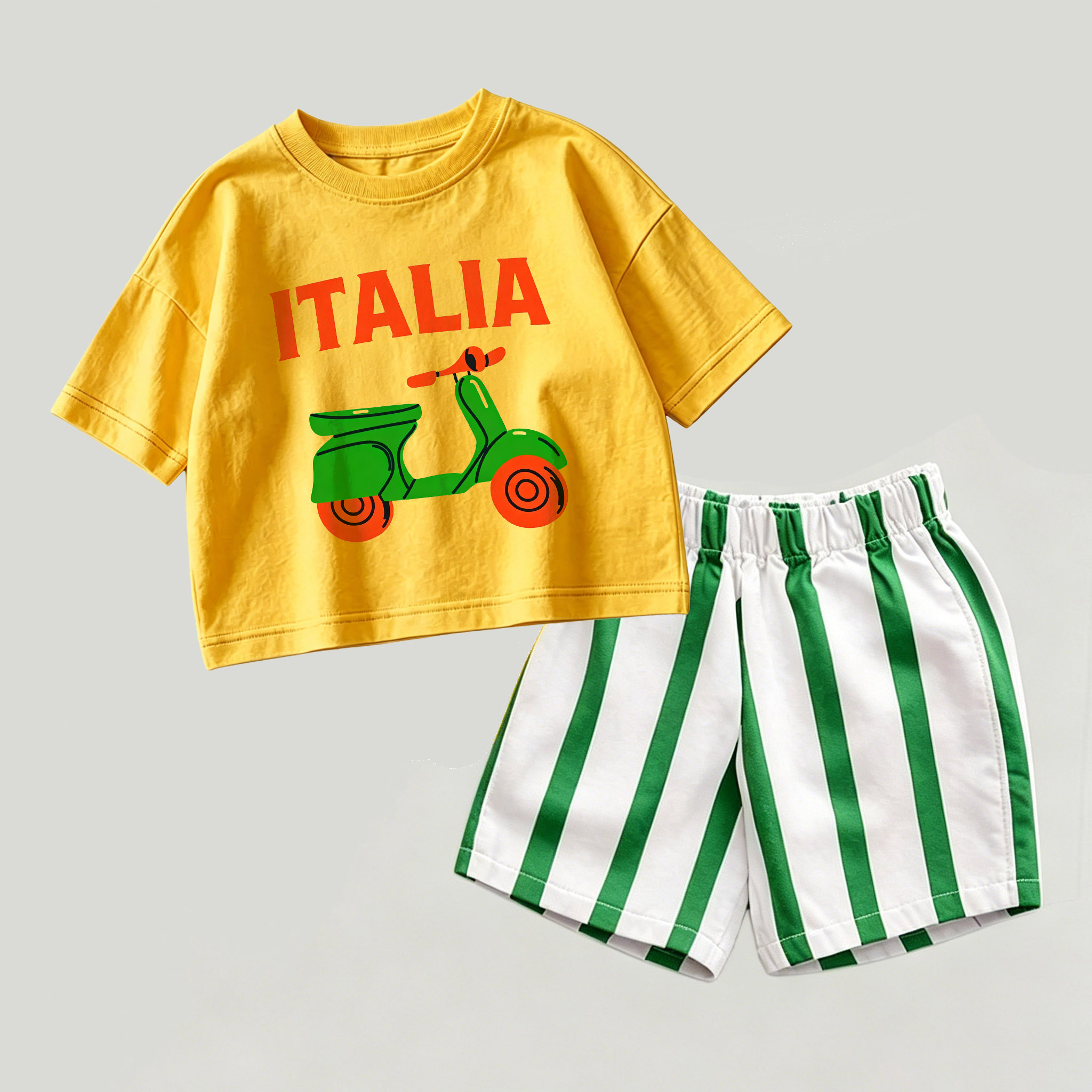 ITALIA Baby Gelb-Grünes Spitze und Streifen Shorts 2-teiliges Set - Gelb & Grün - 2-3J - image 1