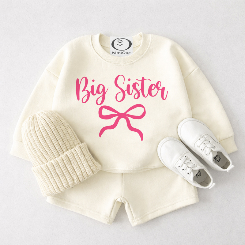 BIG/LITTLE SISTER Baby Cremeweißes Sweatshirt und Shorts mit Schleife 2-teiliges Set - Groß - 3-4J - image 1