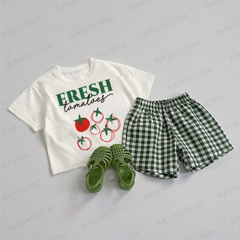 ERESH TOMATOES Baby T-Stück und Shorts 2-teiliges Set - Weiß & Grün - 3-5J - image 1
