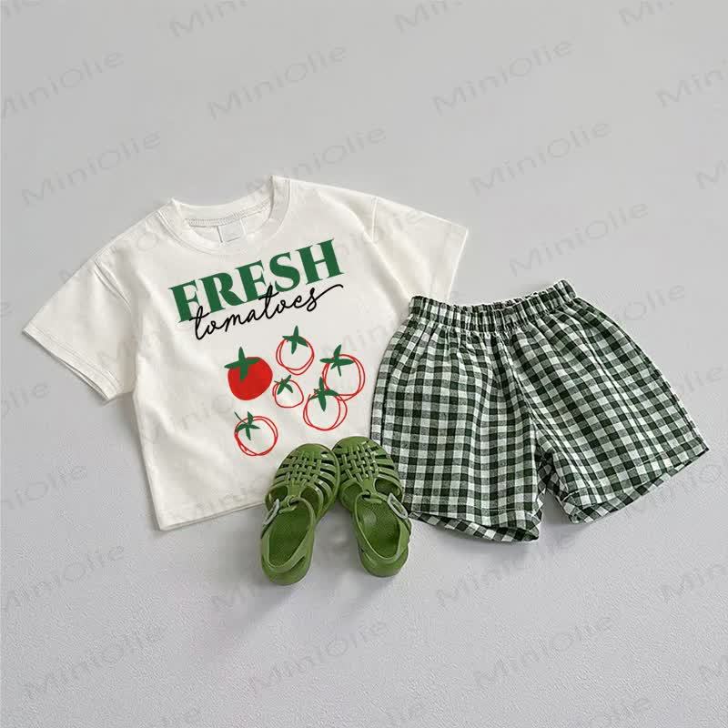 ERESH TOMATOES Baby T-Stück und Shorts 2-teiliges Set - Weiß & Grün - 3-5J - image 1