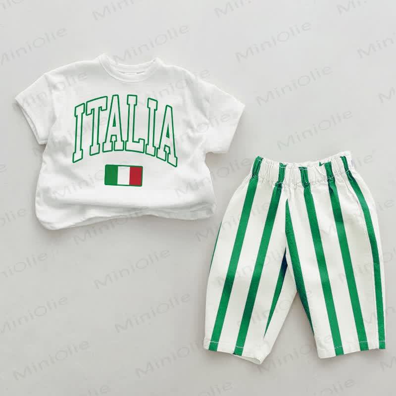 ITALIA Baby , vertikal Streifen 2-teiliges Set - Weiß & Grün - 2-3J - image 1