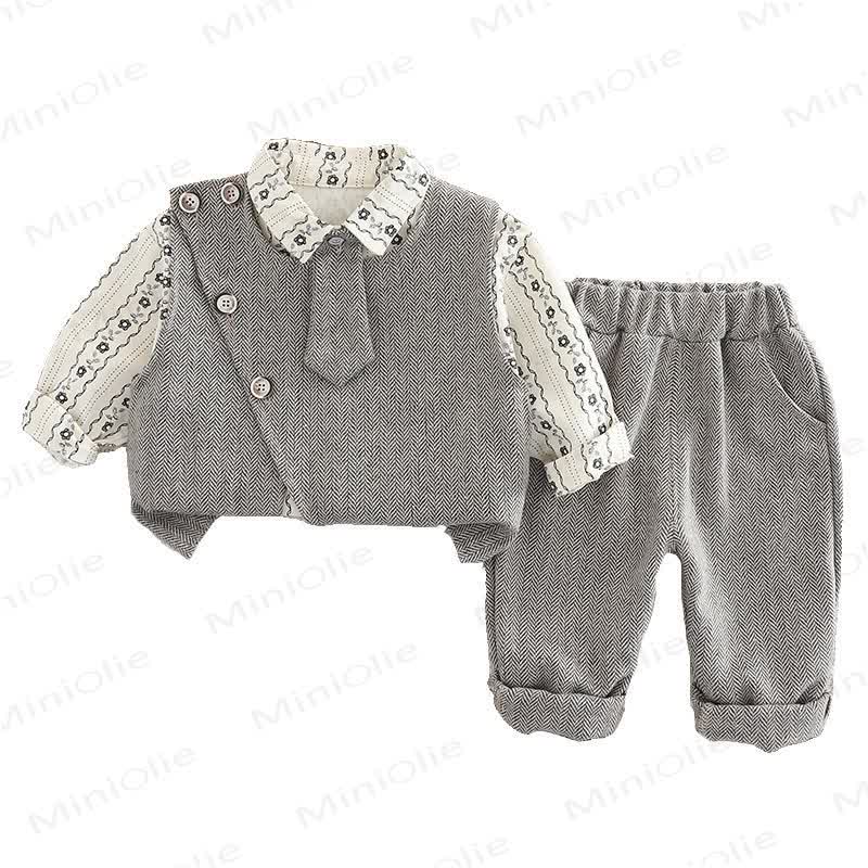 3-teiliges Set für Kleinkind : Weste mit Blume , Krawatte, Schulterknöpfen und Knopfleiste - image 5