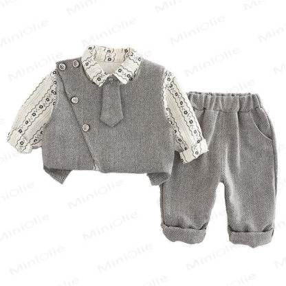 3-teiliges Set für Kleinkind : Weste mit Blume , Krawatte, Schulterknöpfen und Knopfleiste - image 5