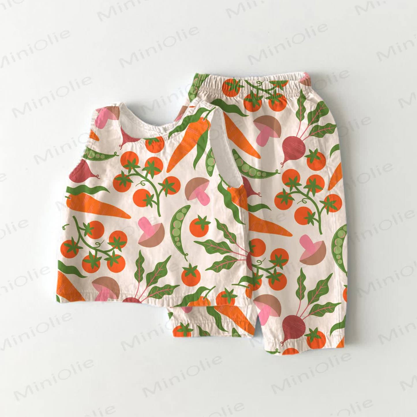 2-teiliges ärmelloses Set mit Gemüseprint für Baby und Kleinkind - Weiß - 3-4J - image 1