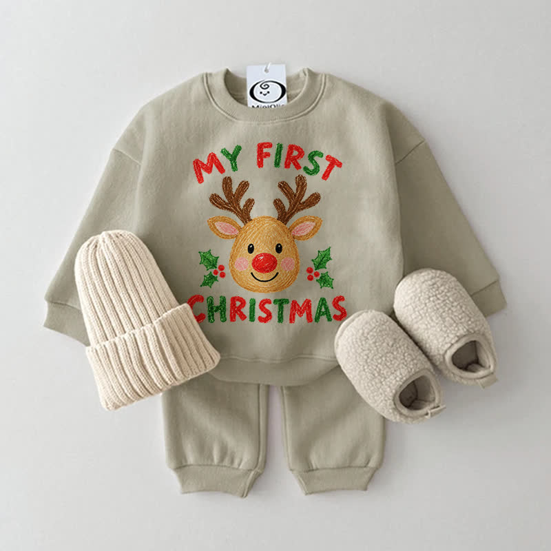 MY FIRST CHRISTMAS Baby -Rentier- Sweatshirt 2-teiliges Set - Grau Grün - 2-3J - image 3