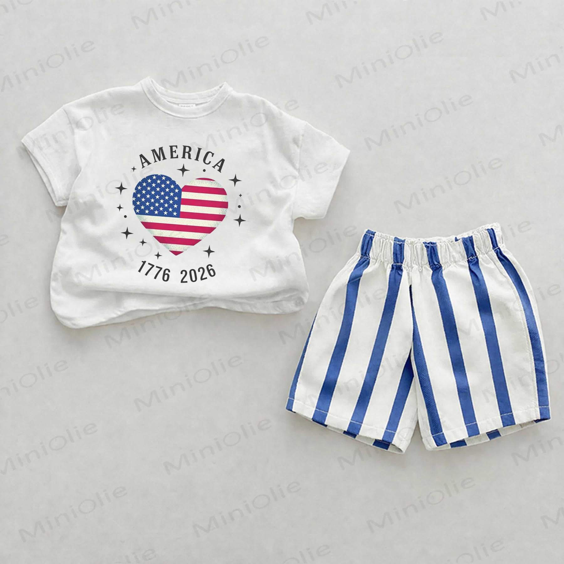 AMERICA 1776 2026 Baby Flagge Blau Vertikal Streifen 2-teiliges Set - Weiß & Blau - 2-3J - image 1