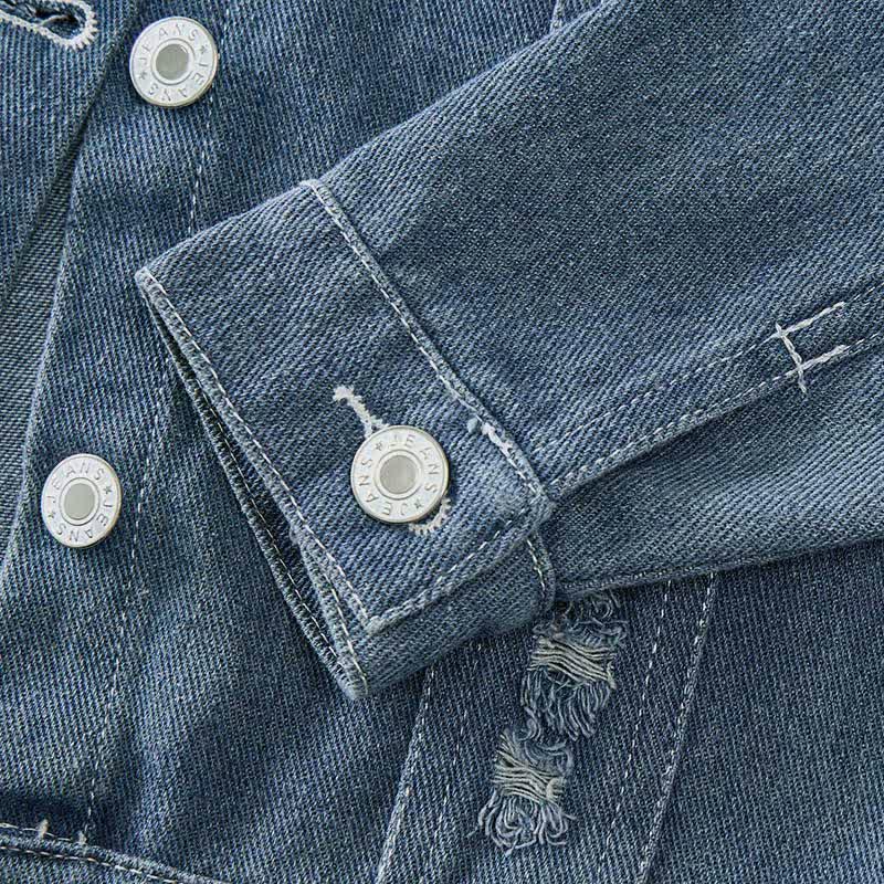 Jeansjacke mit lächelndem Gesicht und Gingham Denim -Print für Kleinkind - image 6