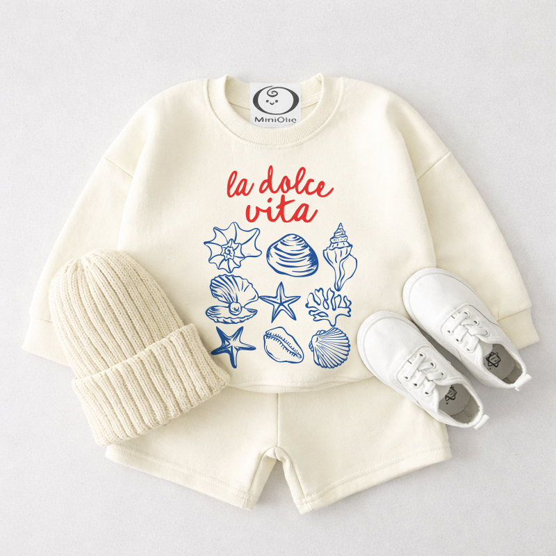 LA DOLCE VITA Baby Seashell Cremeweißes Sweatshirt und Shorts 2-teiliges Set - Cremeweiß - 3-4J - image 1