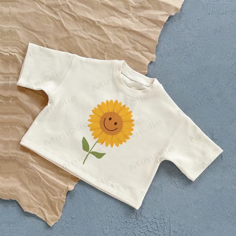 Sommer Freizeit-T-Shirt mit Lächelnd Baby und Sonnenblume - Weiß - 2-3J - image 1
