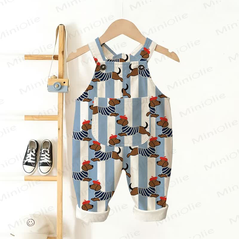 Streifen Overalls mit Hundeprint für Baby und Kleinkind - Weiß - 3-5J - image 1