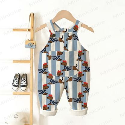 Streifen Overalls mit Hundeprint für Baby und Kleinkind - Weiß - 3-5J - image 1