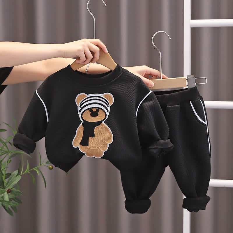 2-teiliges Sportanzug Set mit einfachem Bär -Motiv für Babys (J) - Schwarz - 3-5J - image 13