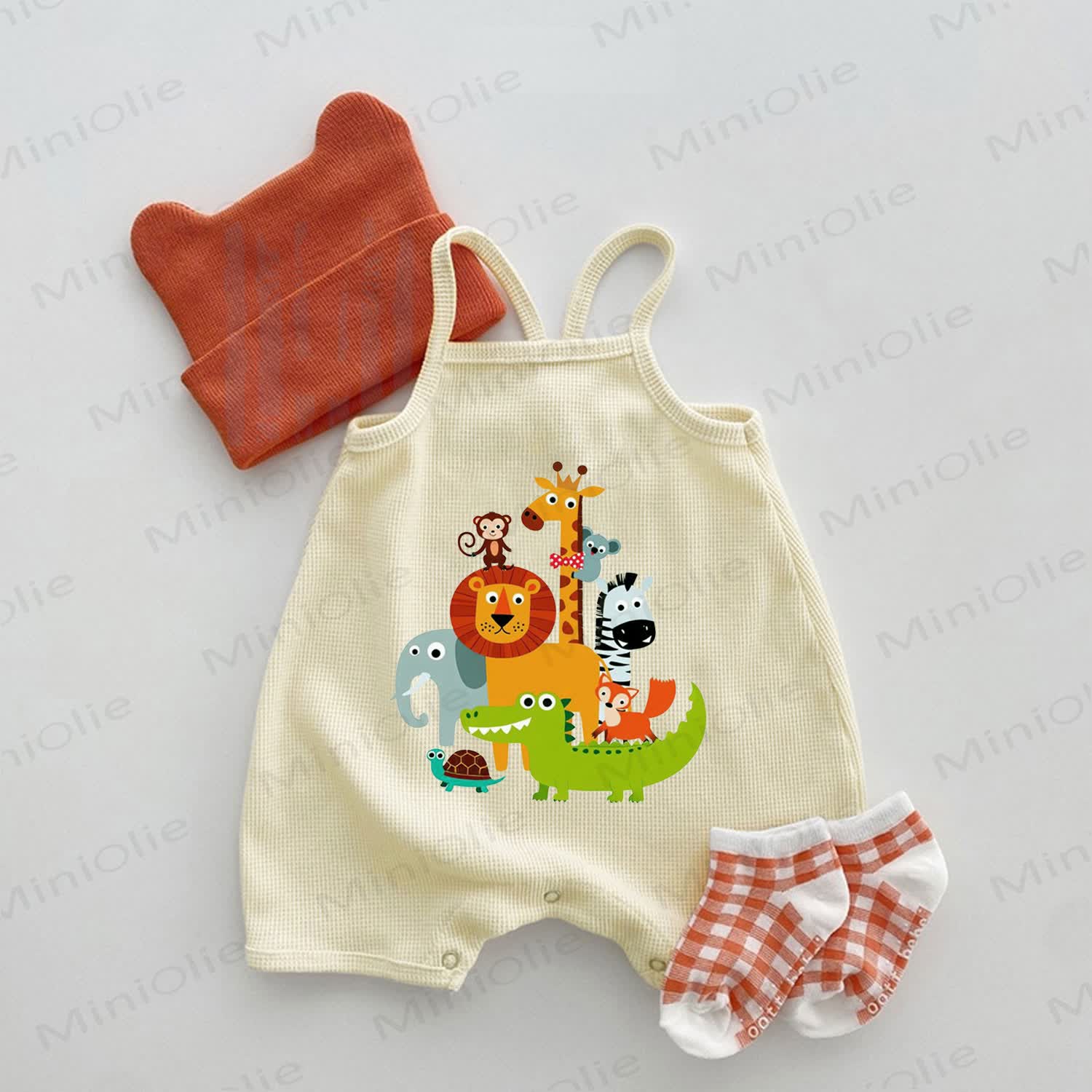 Baby Strampler mit Waffel und Tier , Strampler - Beige - 18-24M - image 1