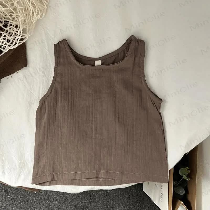 Einfarbig Leinen Tanktop für Kleinkind - Kaffee - 8Y - image 6