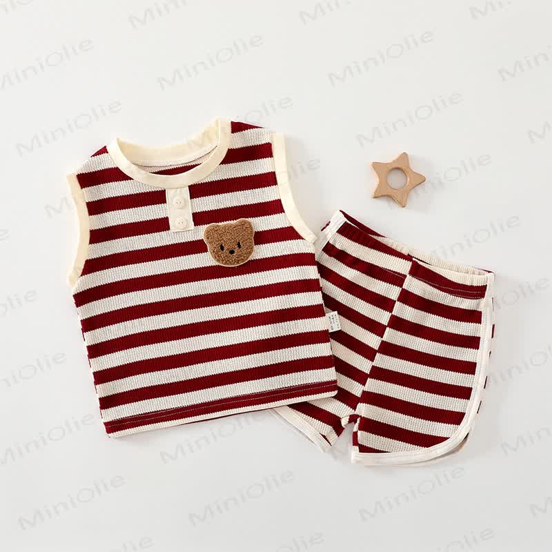 Baby Soft Stricken Bär Streifen Tanktop and Shorts 2-teiliges Set - Rot - 3-4J - image 5