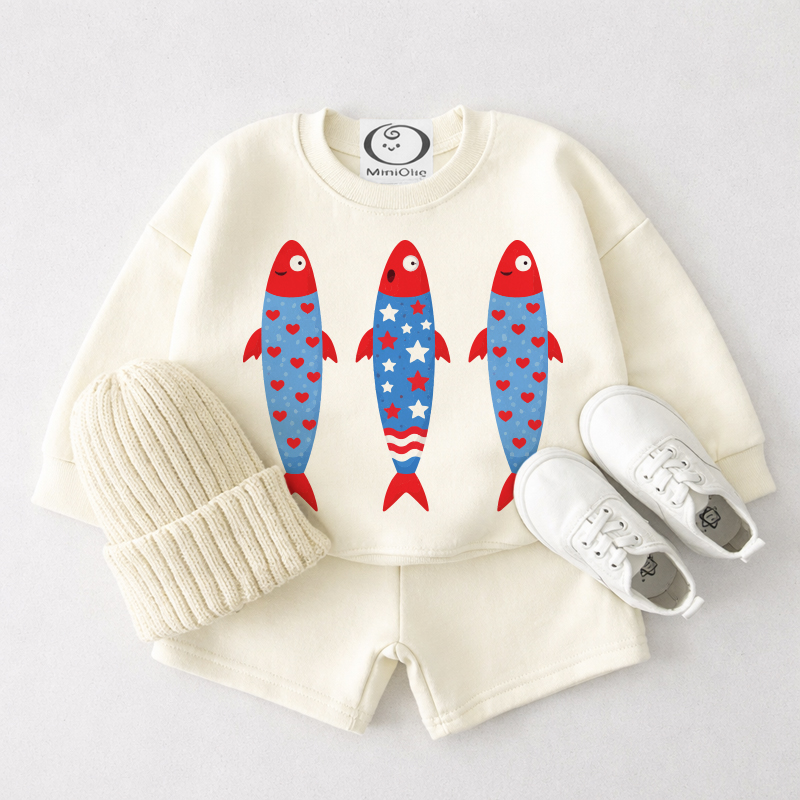 Baby Sardinen- Sweatshirt und Shorts , 2-teiliges Set - Cremeweiß - 3-4J - image 1