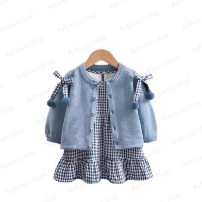 Plaid Kleid und Strickjacke für Baby und Kleinkind - image 5