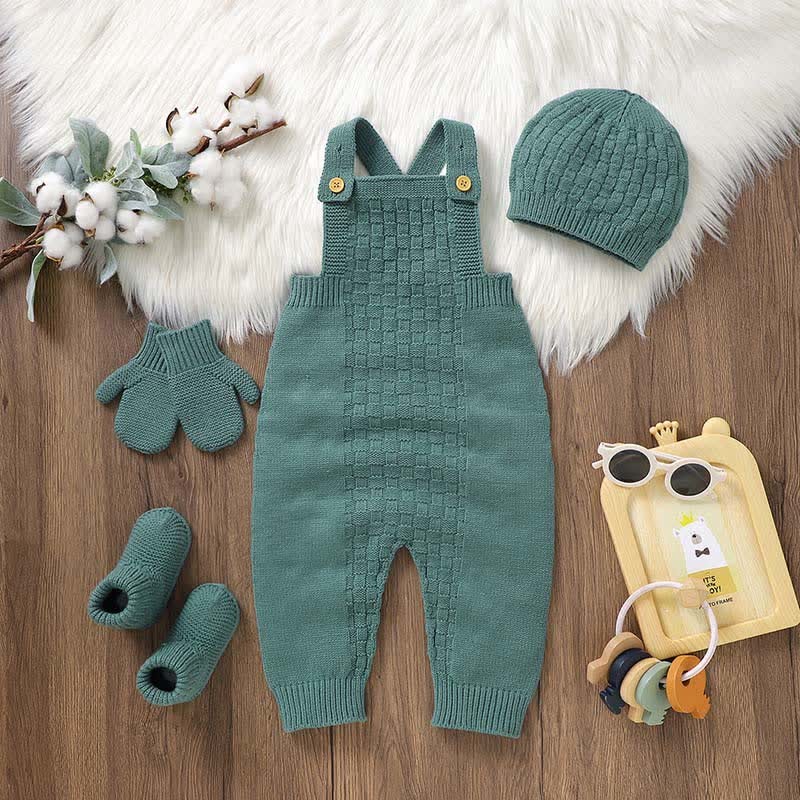 Einfarbig Stricken Strampler für Baby mit Hut , Socken und Handschuhe - Grün - 12-18M - image 6