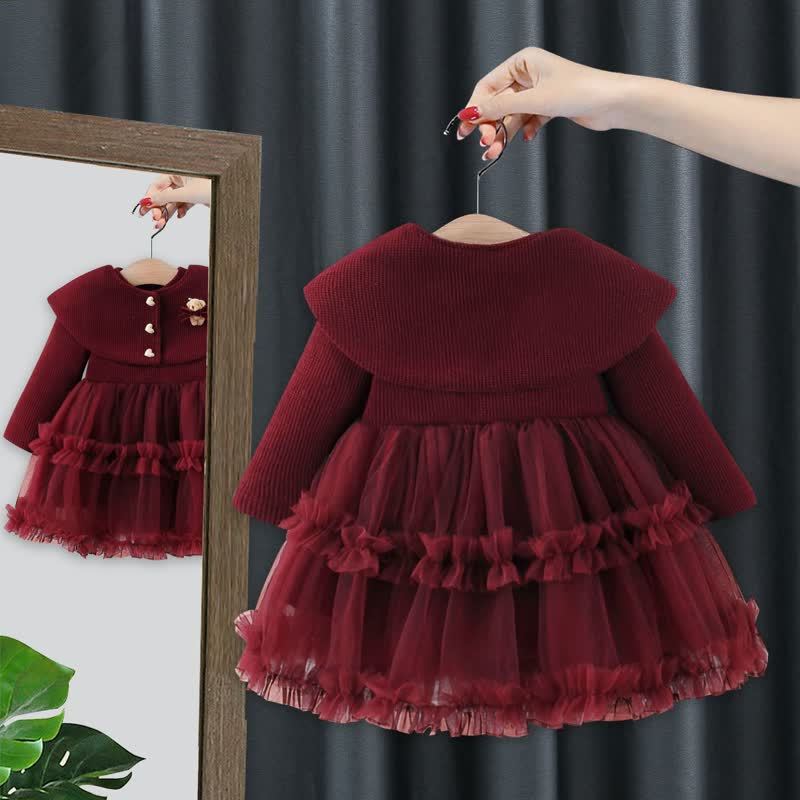 Baby Mädchen Bär Schleife Rotes Vlies -gefüttertes Kleid  - image 2