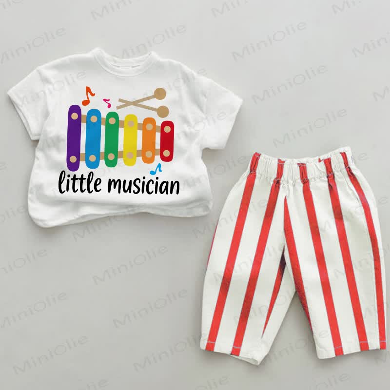 LITTLE MUSICIAN Baby Xylophon-Print, rot-vertikal Streifen 2-teiliges Set - Weiß & Rot - 2-3J - image 1