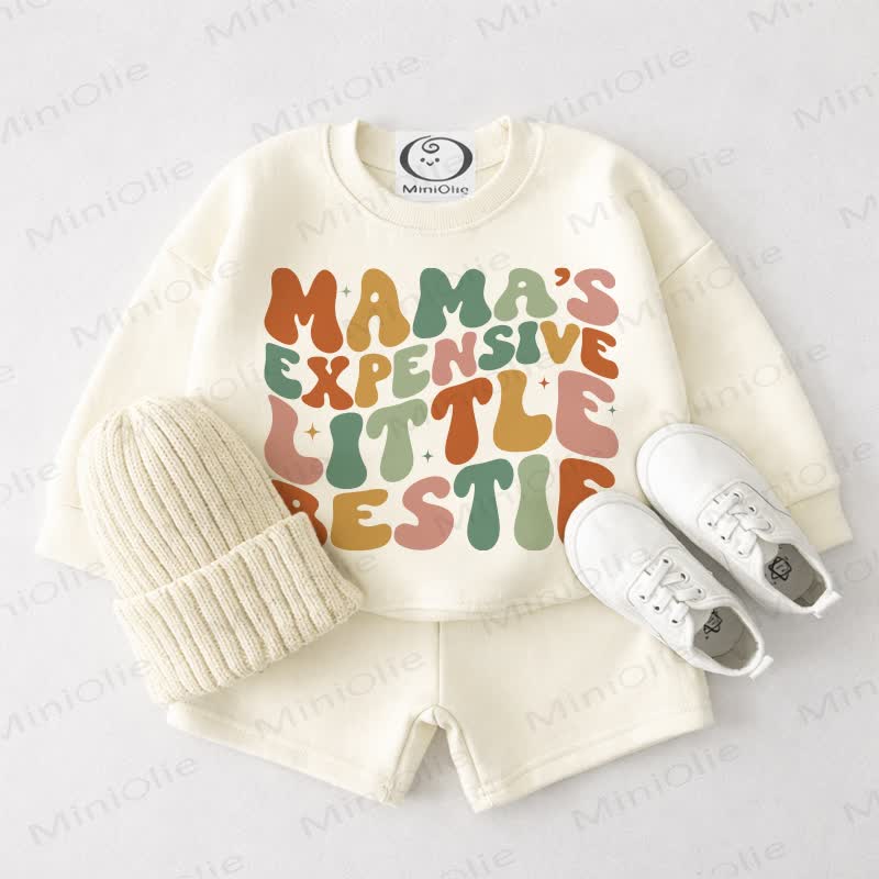 MAMA'S EXPENSIVE LITTLE BESTIE Baby – cremeweißes Sweatshirt und Shorts , 2-teiliges Set - Cremeweiß - 3-4J - image 1