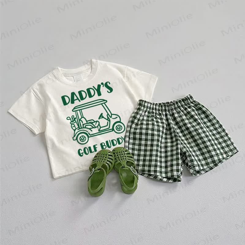 DADDY'S GOLF BUDDY Baby T-Stück und Plaid Shorts 2-teiliges Set - Weiß & Grün - 3-5J - image 1