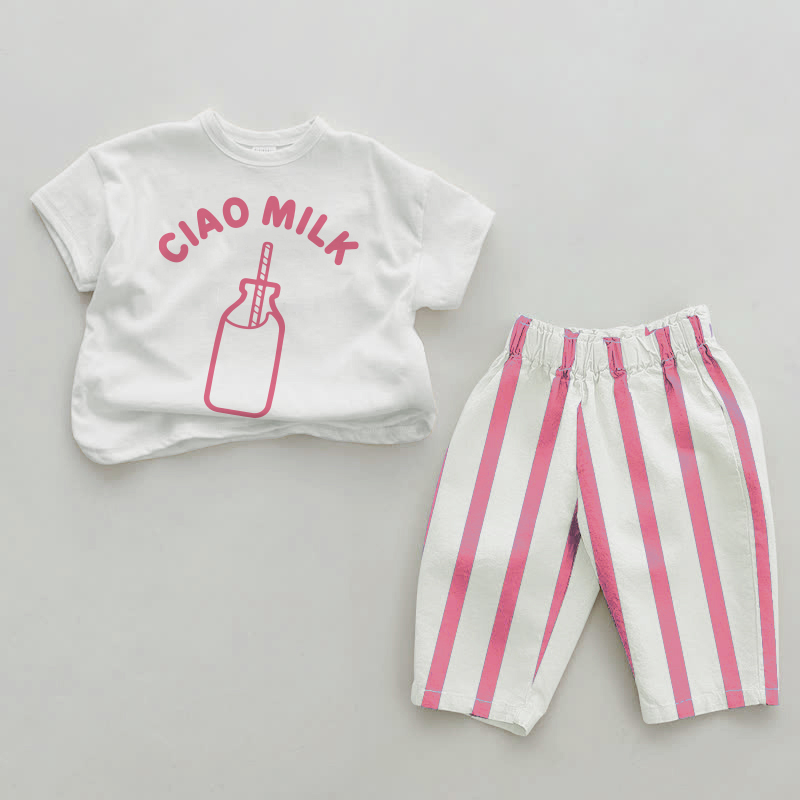 CIAO MILK Baby Mädchen Rosa Vertikal Streifen 2-teiliges Set - Weiß & Rosa - 2-3J - image 1