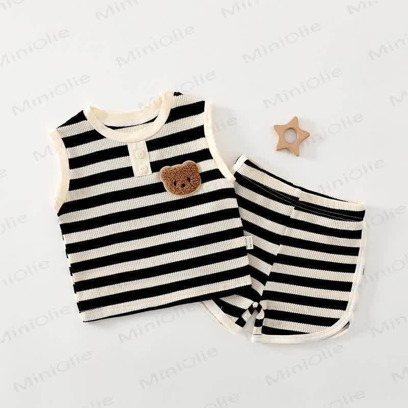 Baby Soft Stricken Bär Streifen Tanktop and Shorts 2-teiliges Set - Schwarz - 3-4J - image 3