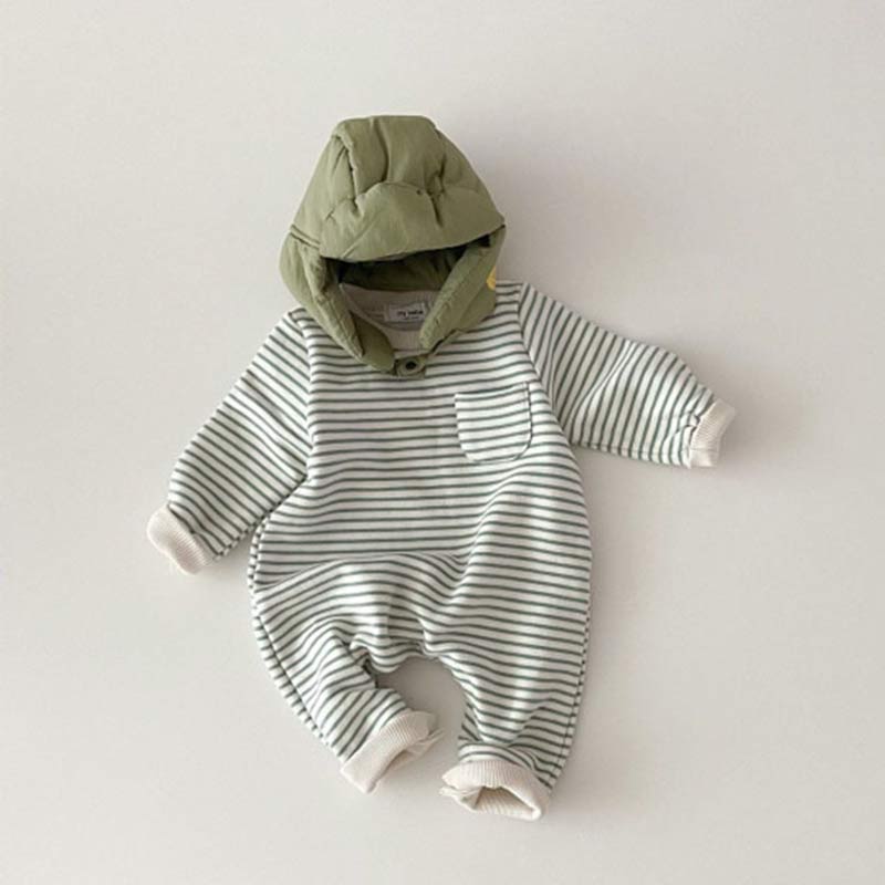 Gestreifter Baby Strampler mit Rundhalsausschnitt - Grün - 18-24M - image 1
