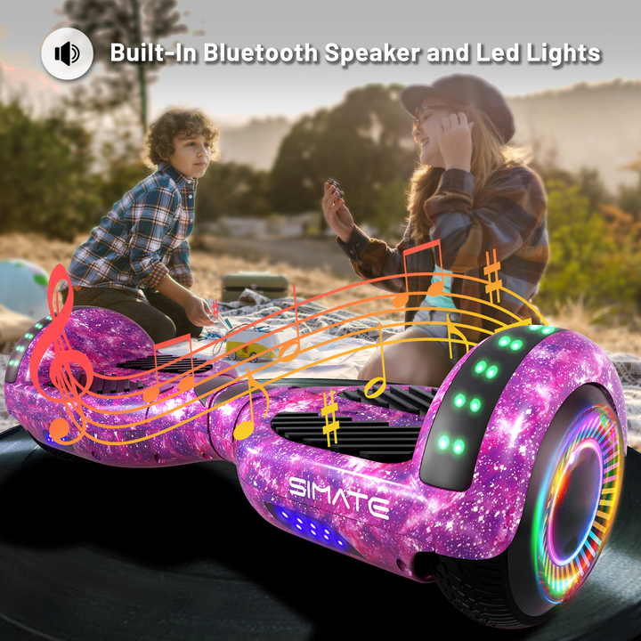 Lila Hoverboard für Kinder mit Bluetooth, Musiklautsprecher und Regenbogen-LED-Lichtern – 500 W, 12 km/h