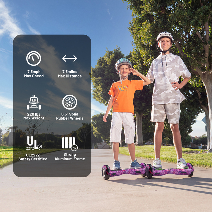 Lila Hoverboard für Kinder mit Bluetooth, Musiklautsprecher und Regenbogen-LED-Lichtern – 500 W, 12 km/h