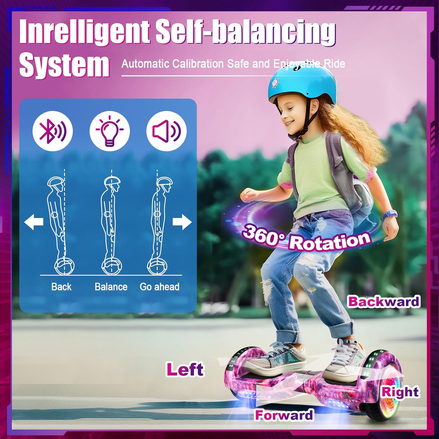 2025 Purple Hoverboard Kids Electric Balance Scooter 6.5 Inch