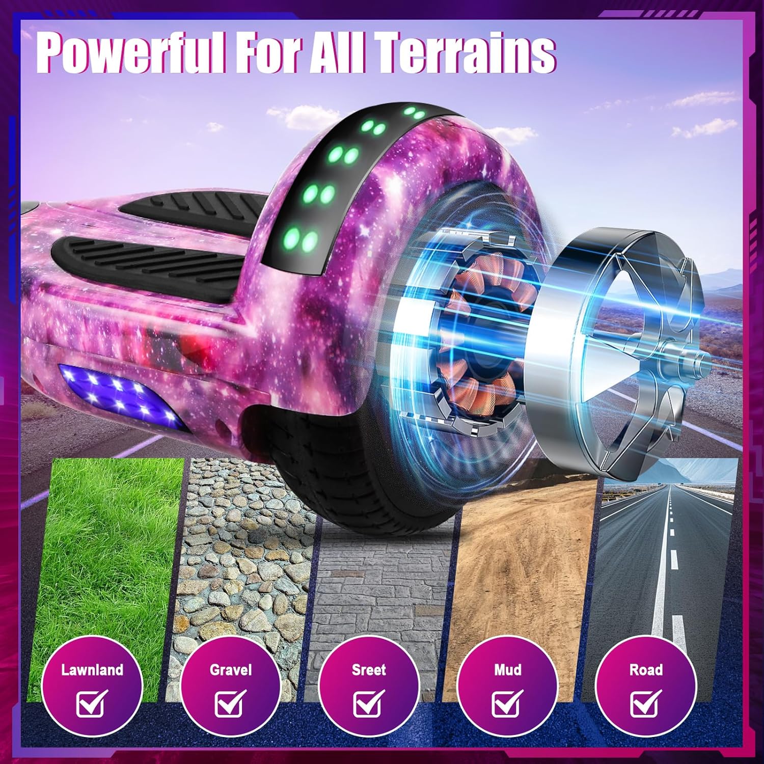2025 Purple Hoverboard Kids Electric Balance Scooter 6.5 Inch