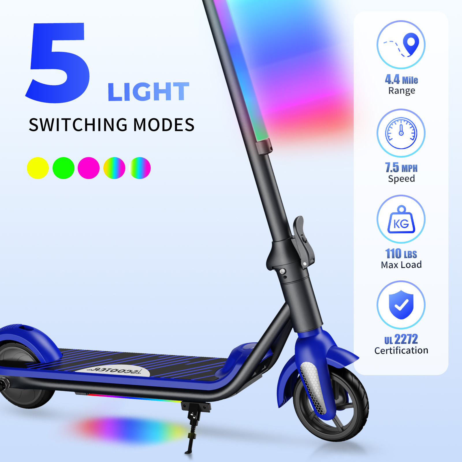 F6S Electric Scooter Children's Folding Electric Scooter, 8KM, 130W, LED Display, 14km/h
