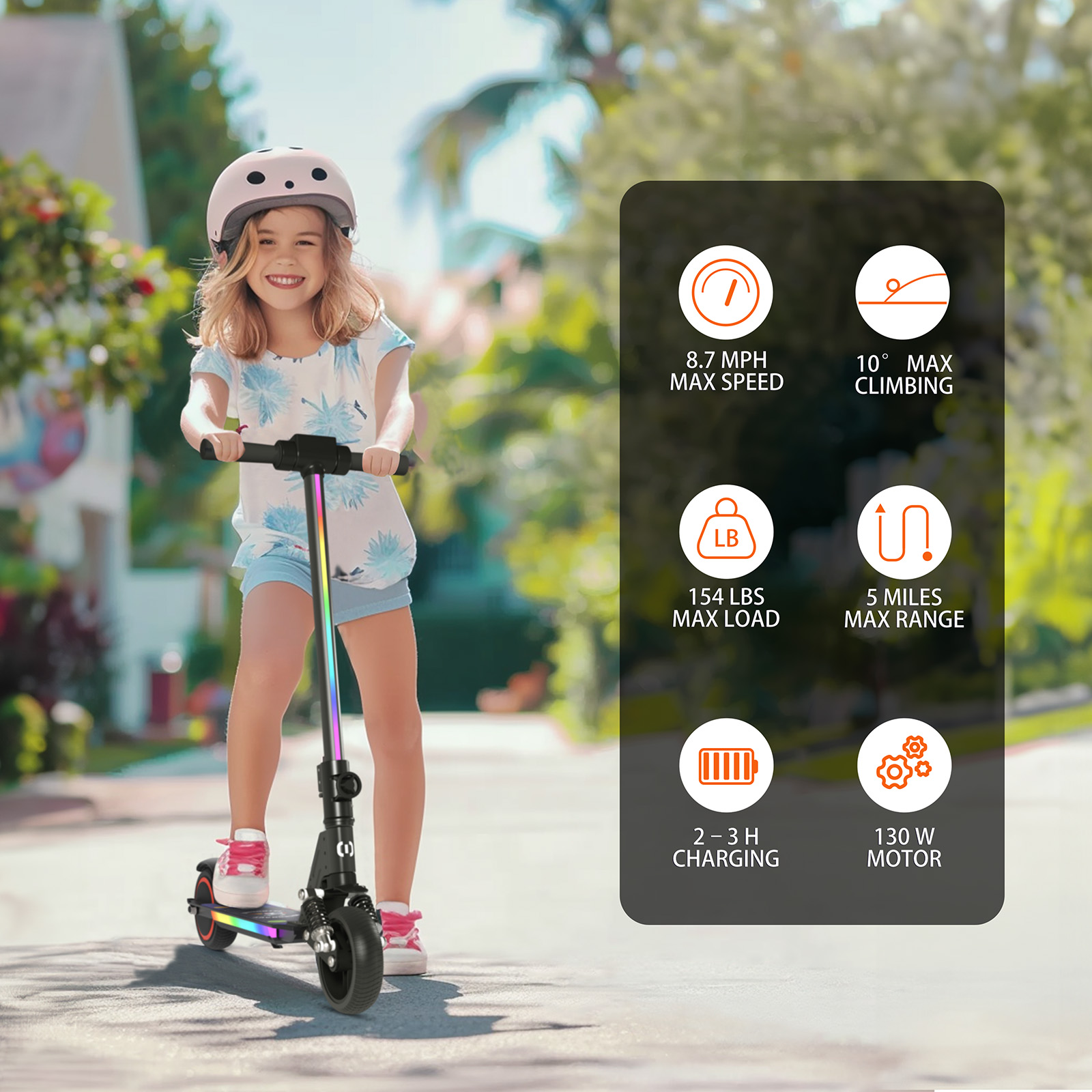 S5 Kids Electric Scooter, Foldable 6-12 Years Old Children Scooter with LED Display, Range 5-8km, Colorful LED Lights, Adjustable Height and Speed, Ideal Gift for Kids