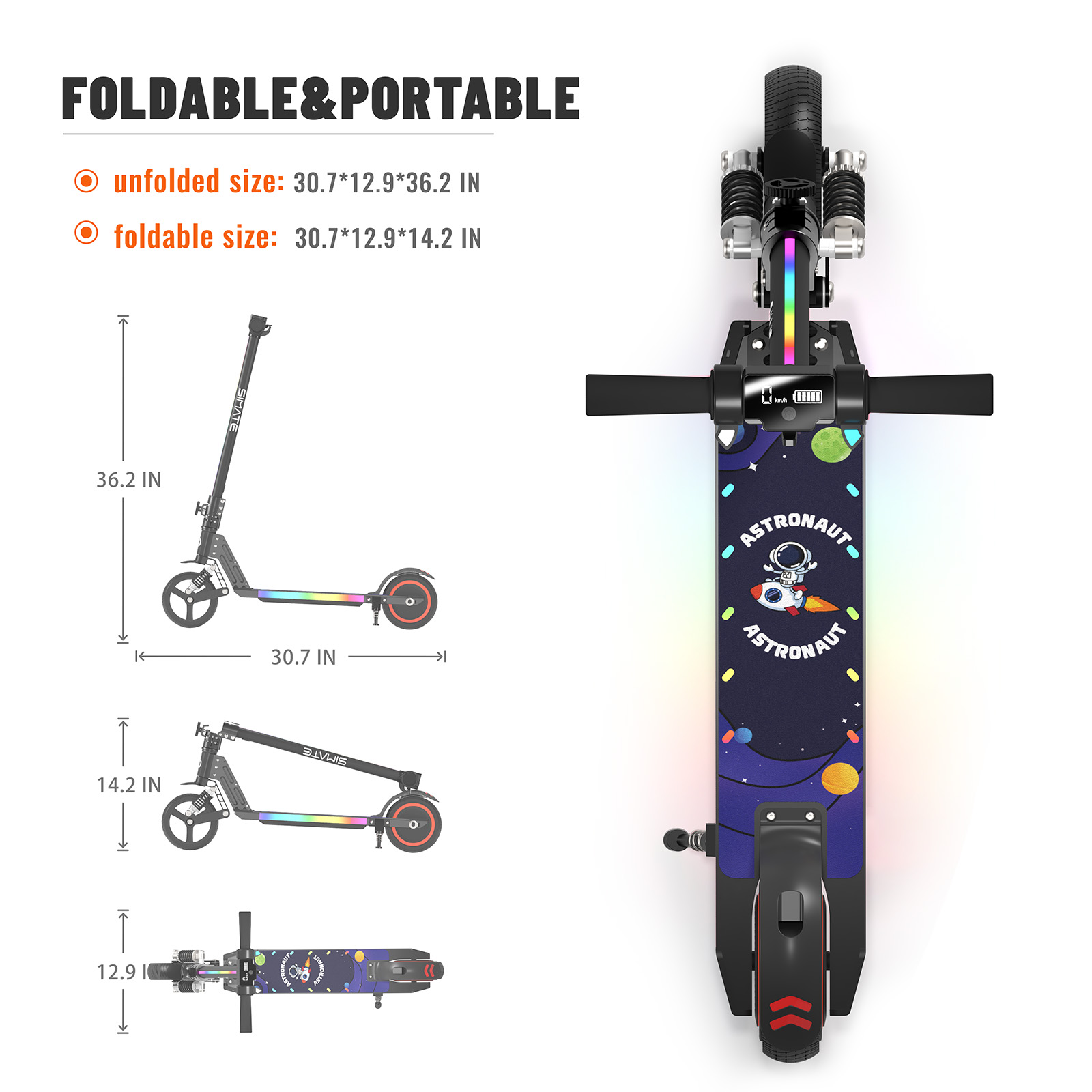 S5 Kids Electric Scooter, Foldable 6-12 Years Old Children Scooter with LED Display, Range 5-8km, Colorful LED Lights, Adjustable Height and Speed, Ideal Gift for Kids