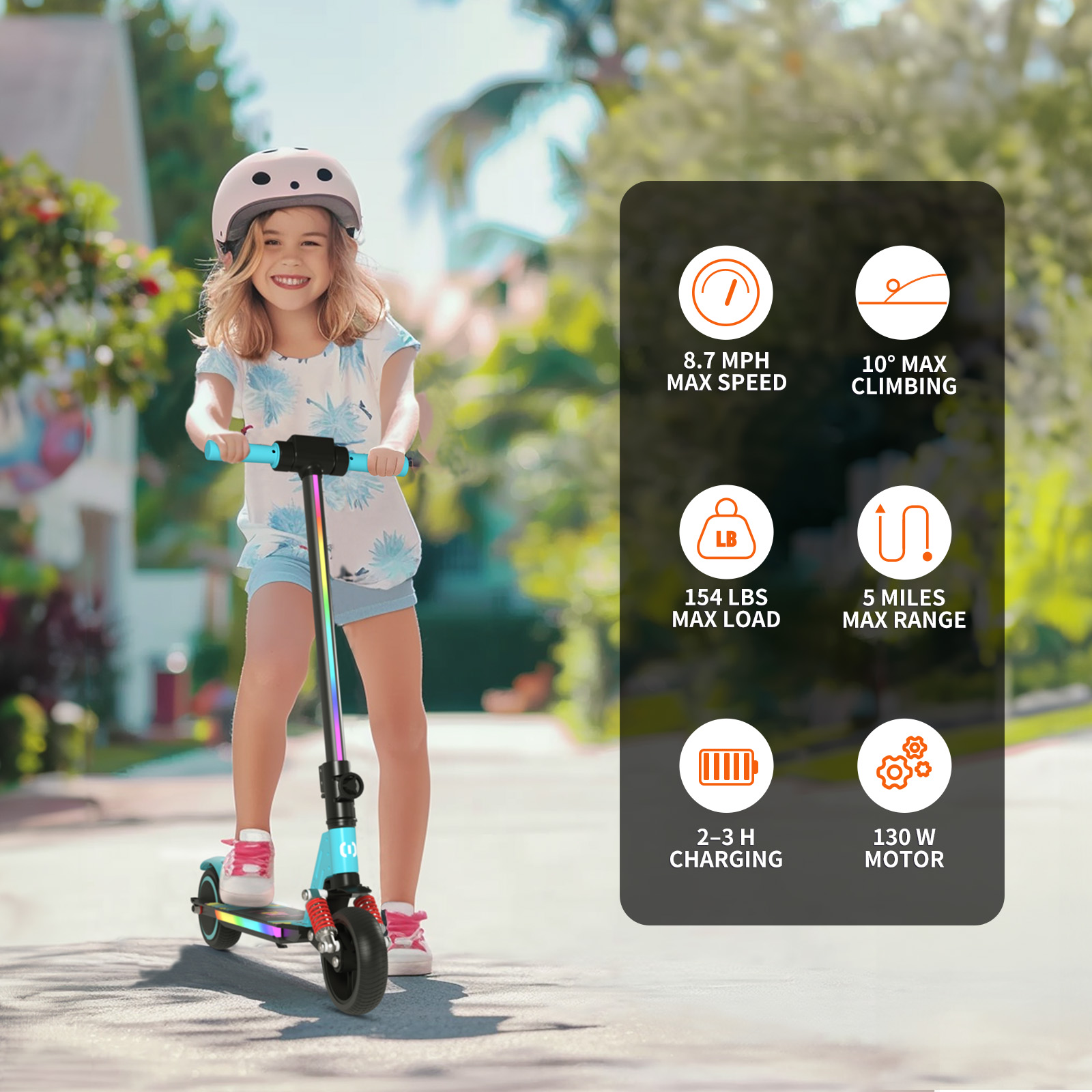 S5 Kids Electric Scooter, Foldable 6-12 Years Old Children Scooter with LED Display, Range 5-8km, Colorful LED Lights, Adjustable Height and Speed, Ideal Gift for Kids