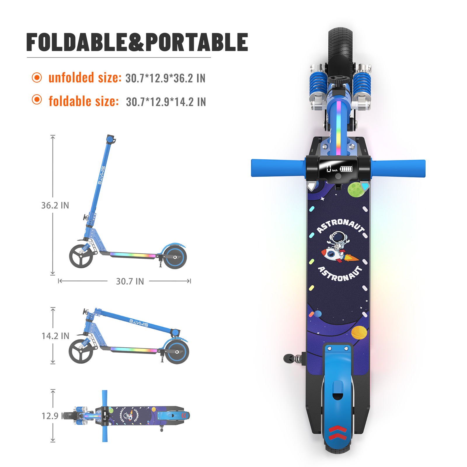 S5 Kids Electric Scooter, Foldable 6-12 Years Old Children Scooter with LED Display, Range 5-8km, Colorful LED Lights, Adjustable Height and Speed, Ideal Gift for Kids