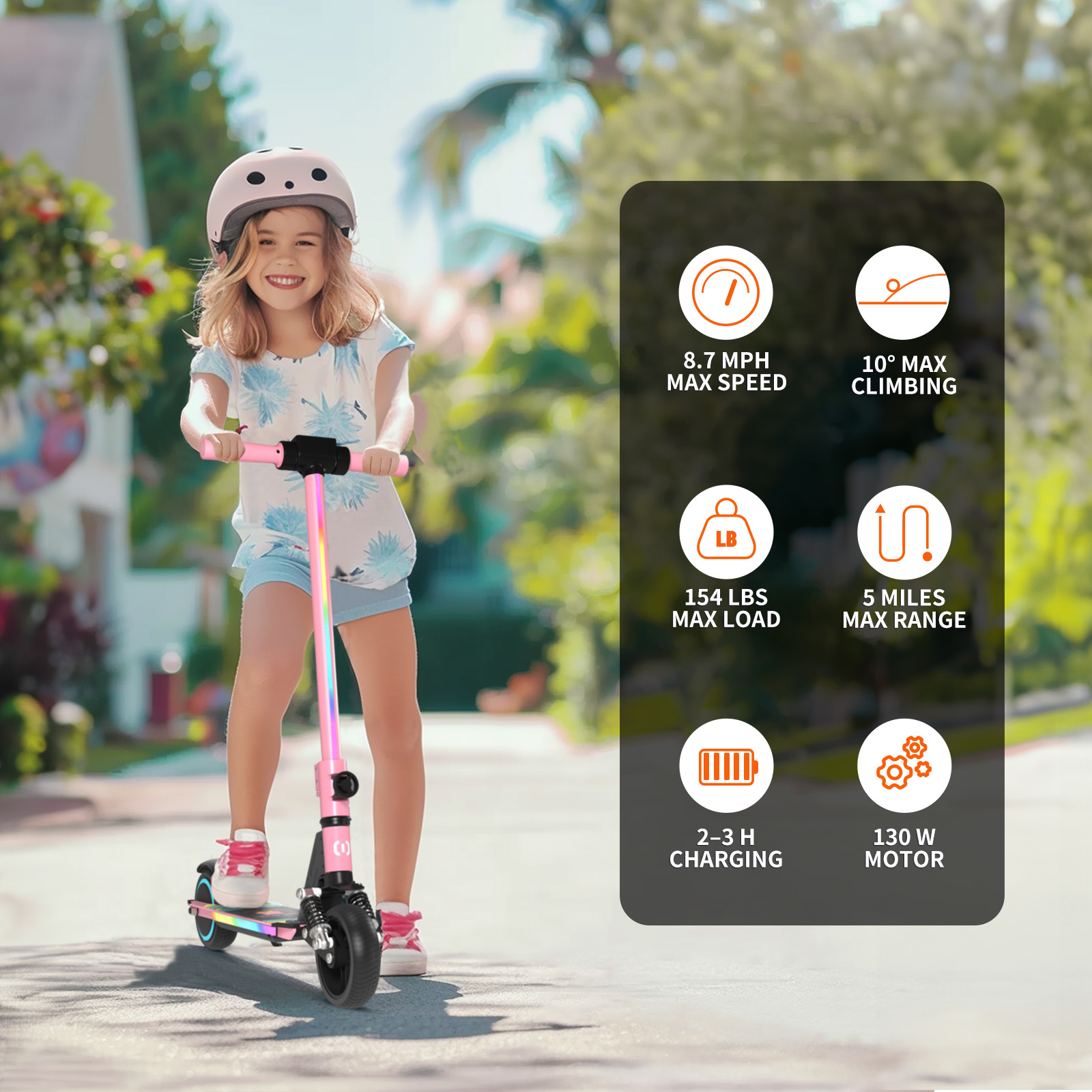 S5 Kids Electric Scooter, Foldable 6-12 Years Old Children Scooter with LED Display, Range 5-8km, Colorful LED Lights, Adjustable Height and Speed, Ideal Gift for Kids