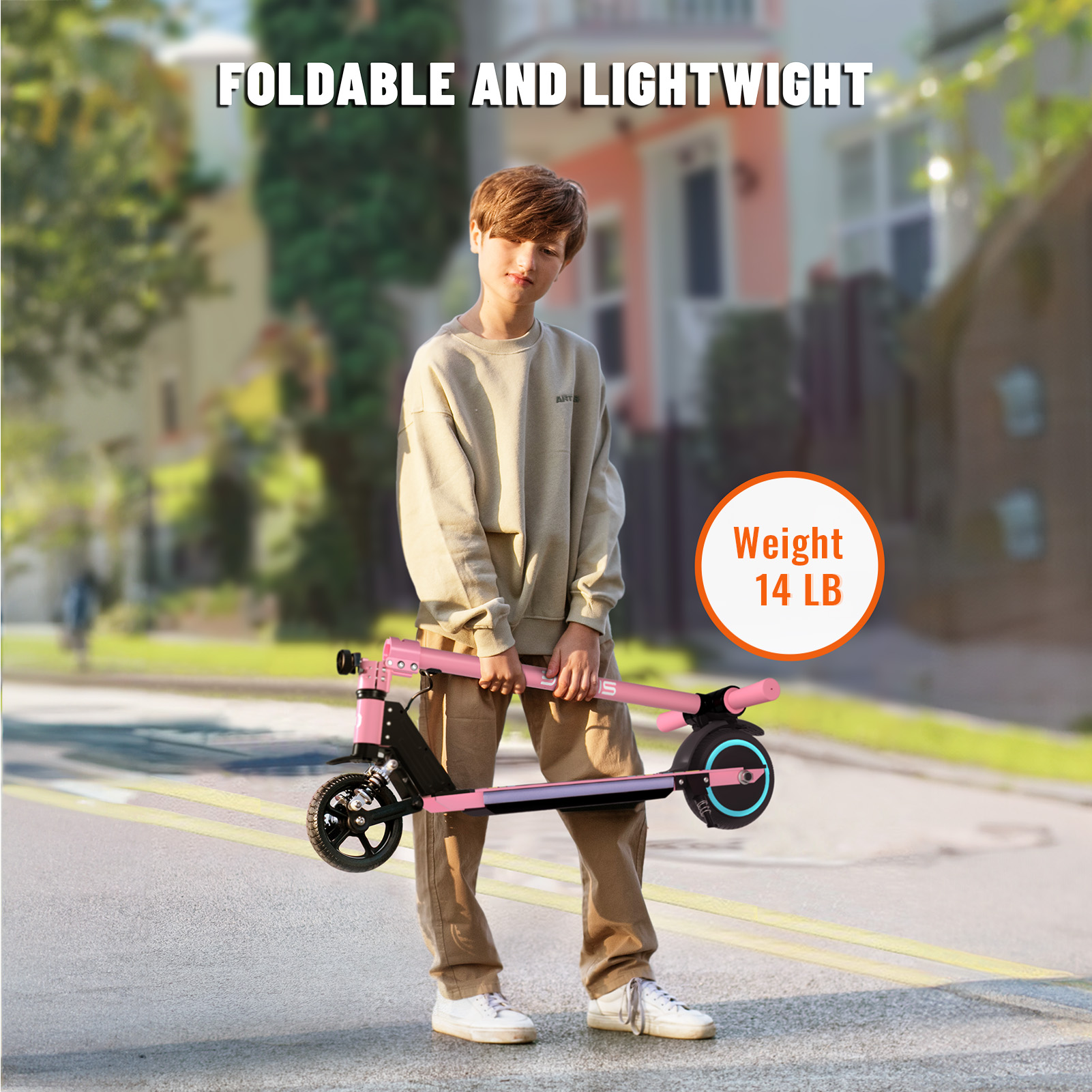 S5 Kids Electric Scooter, Foldable 6-12 Years Old Children Scooter with LED Display, Range 5-8km, Colorful LED Lights, Adjustable Height and Speed, Ideal Gift for Kids