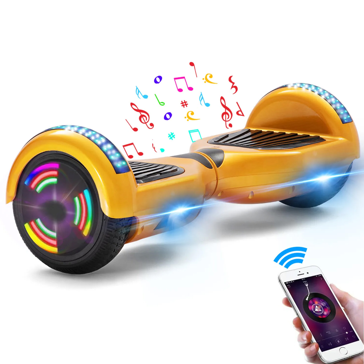 Kids Gold Hoverboard with Bluetooth, Music Speaker and LED Light - 500W 12 km/h