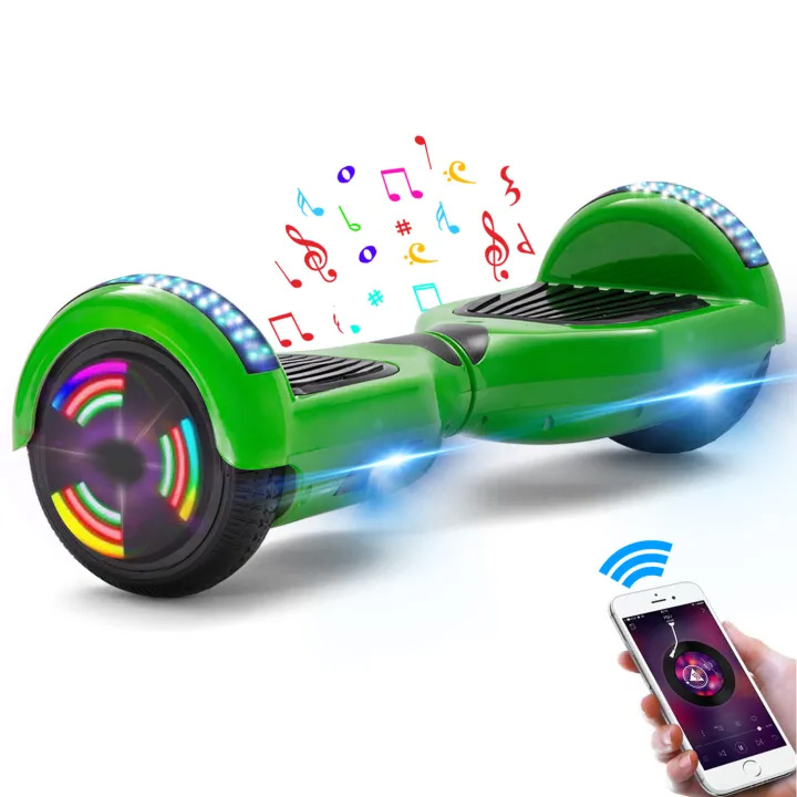 Kids Green Hoverboard with Bluetooth, Music Speaker and Rainbow LED Lights - 500W 12 km/h
