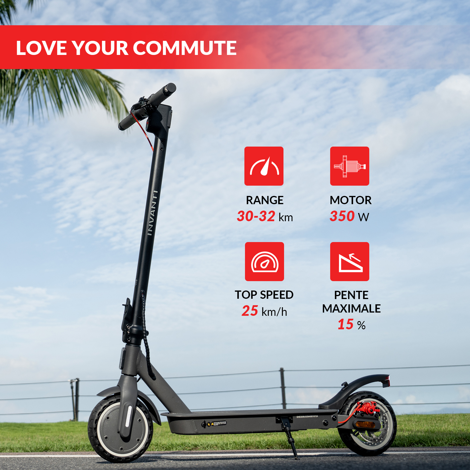 INVANTI E30 Adult Electric Scooter, Max 20Miles & 18 MPH, 350W Motor