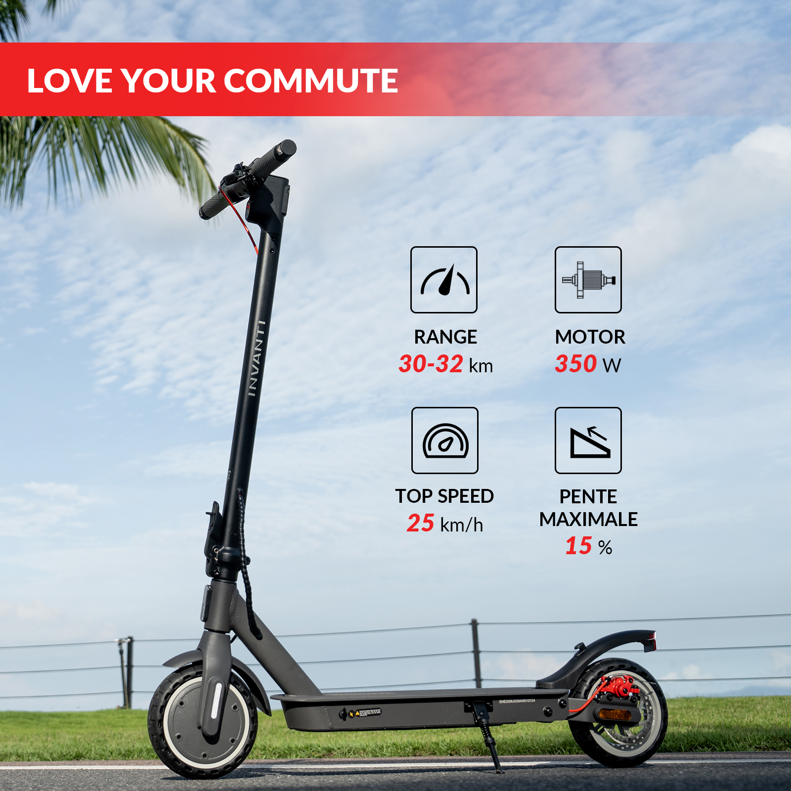 INVANTI E30 Adult Electric Scooter, Max 20Miles & 18 MPH, 350W Motor