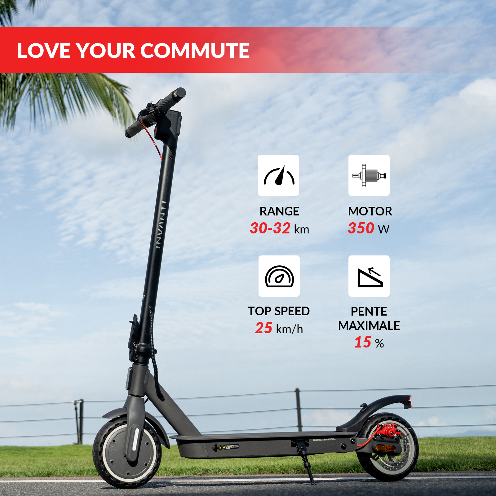INVANTI E30 Adult Electric Scooter, Max 20Miles & 18 MPH, 350W Motor