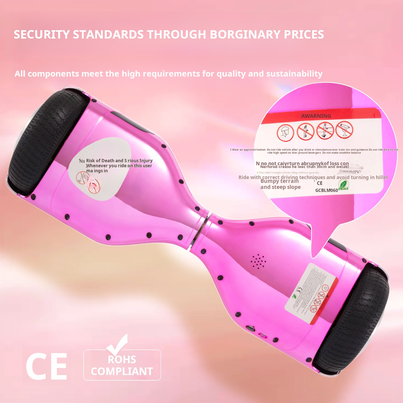 Hoverboards New 6.5" pink hoverboard with Bluetooth music speaker and LED light – 500W 12km/h
