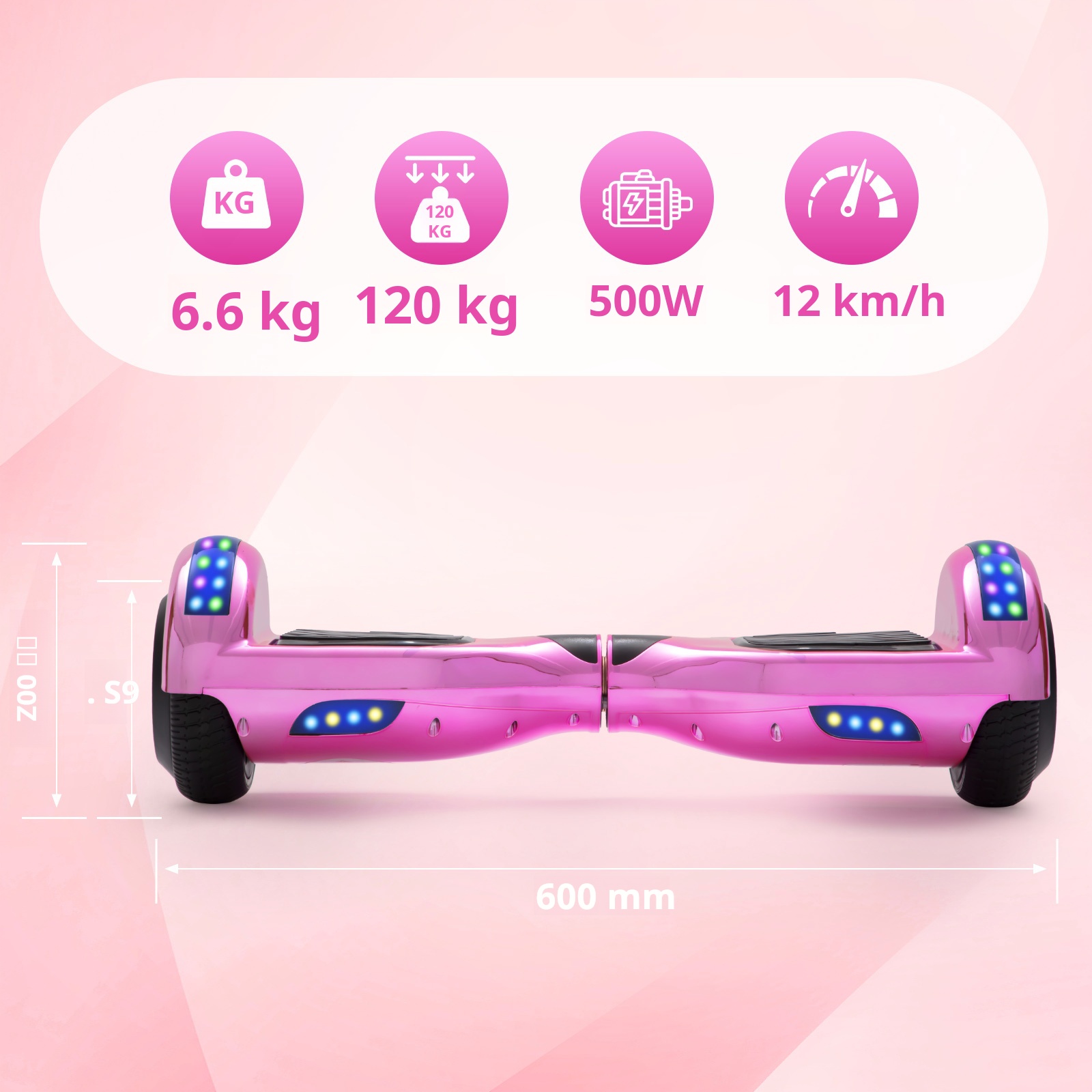 Hoverboards New 6.5" pink hoverboard with Bluetooth music speaker and LED light – 500W 12km/h